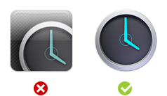 Side by side: cropped and glossy vs. matte and single-shape launcher icons