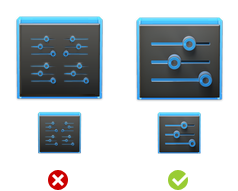 Side by side: overly complicated vs. simpler launcher icons