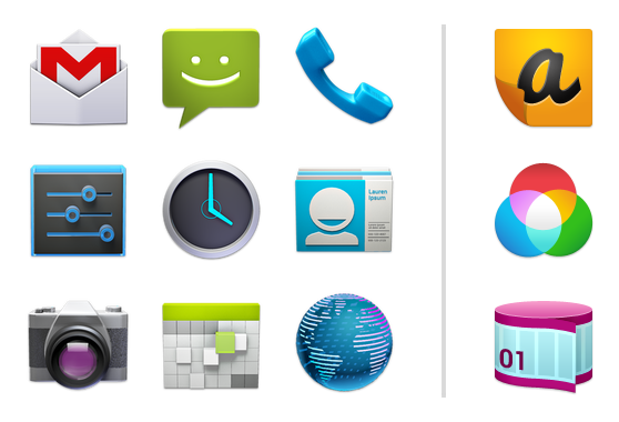 Example launcher icons for system and third-party applications