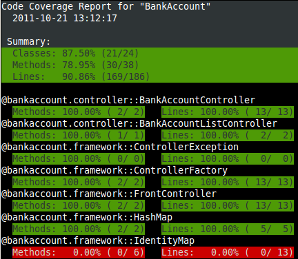 Saída de Cobertura de Código na linha-de-comando com cores